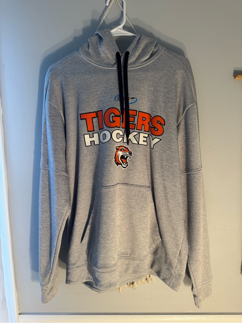 Adidas Gray Tigers Hockey Pullover Hoodie with Orange Accents